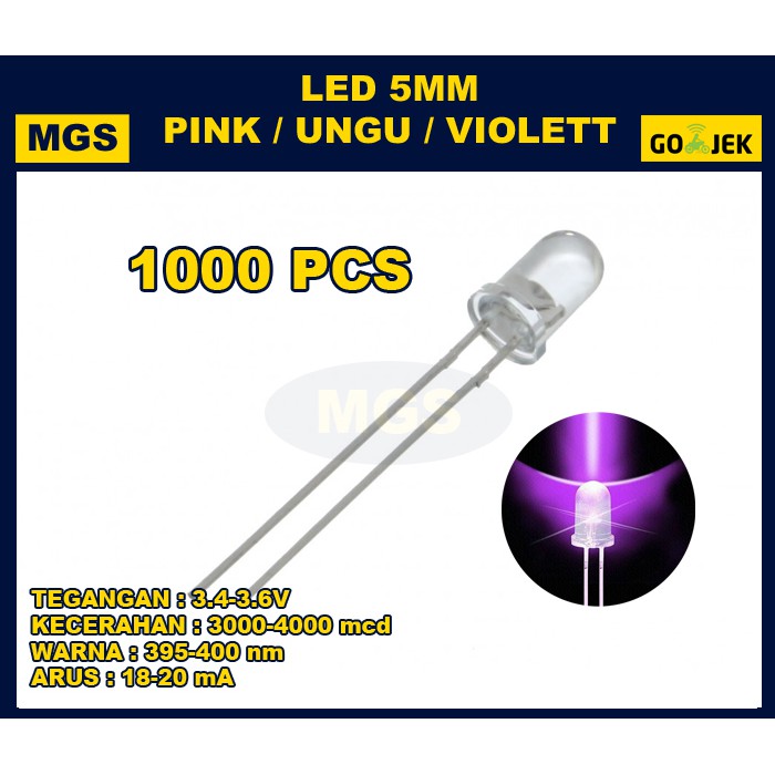 1000PCS LED 5MM PUTIH NYALA UNGU