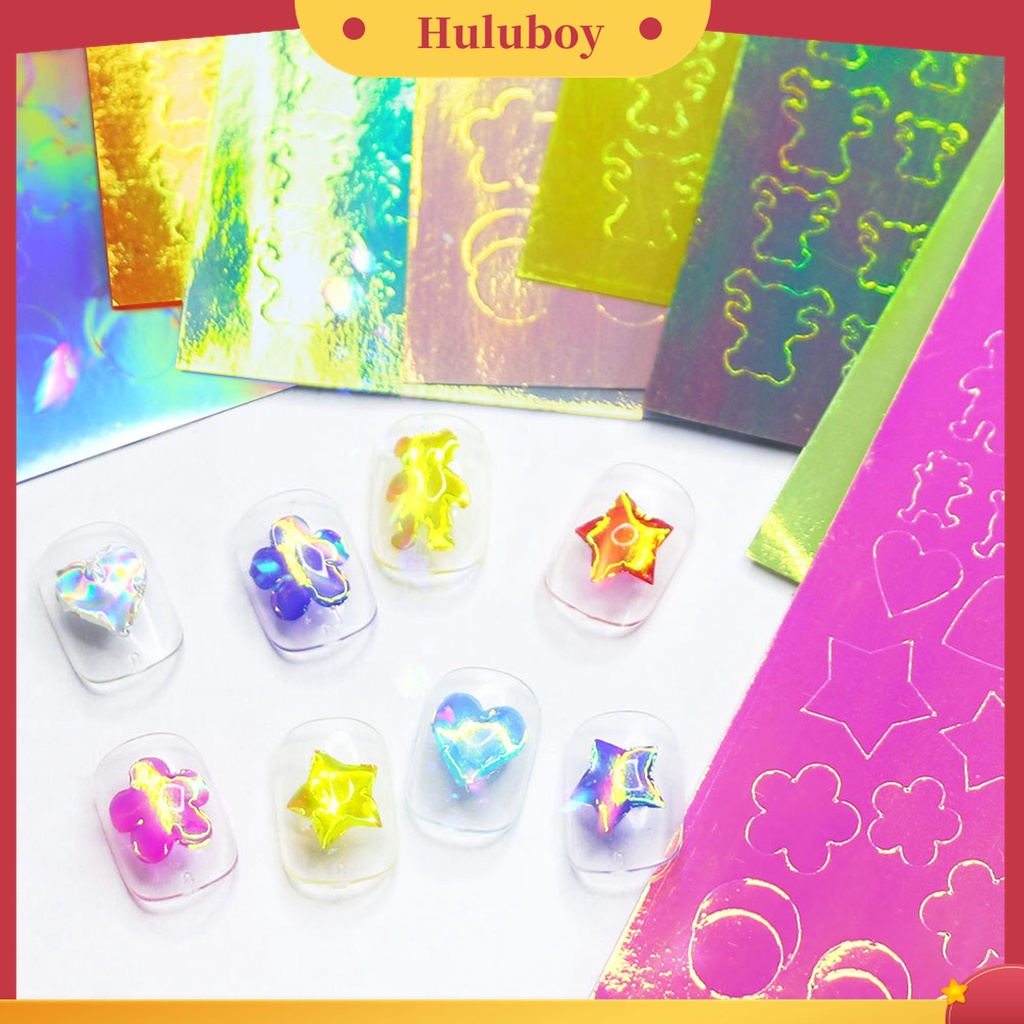 Huluboy Huluboy♡ 16pcs / Set Stiker Kuku Motif Aurora Warna-Warni Untuk Manicure / Nail Art Wanita