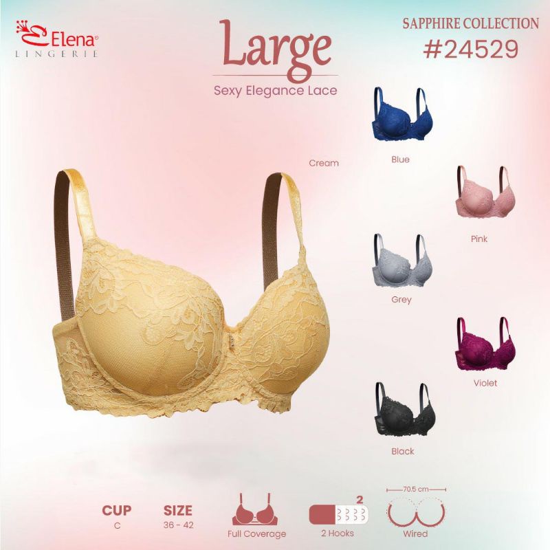 Bra bh Elena 24529 busa tipis berkawat 36-42 cup C