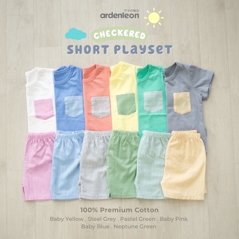 ArdenLeon  SHORT PLAYSET CHECKERED 3L4L5L / Arden Leon Setelan Kaos Celana Pendek Kotak-Kotak