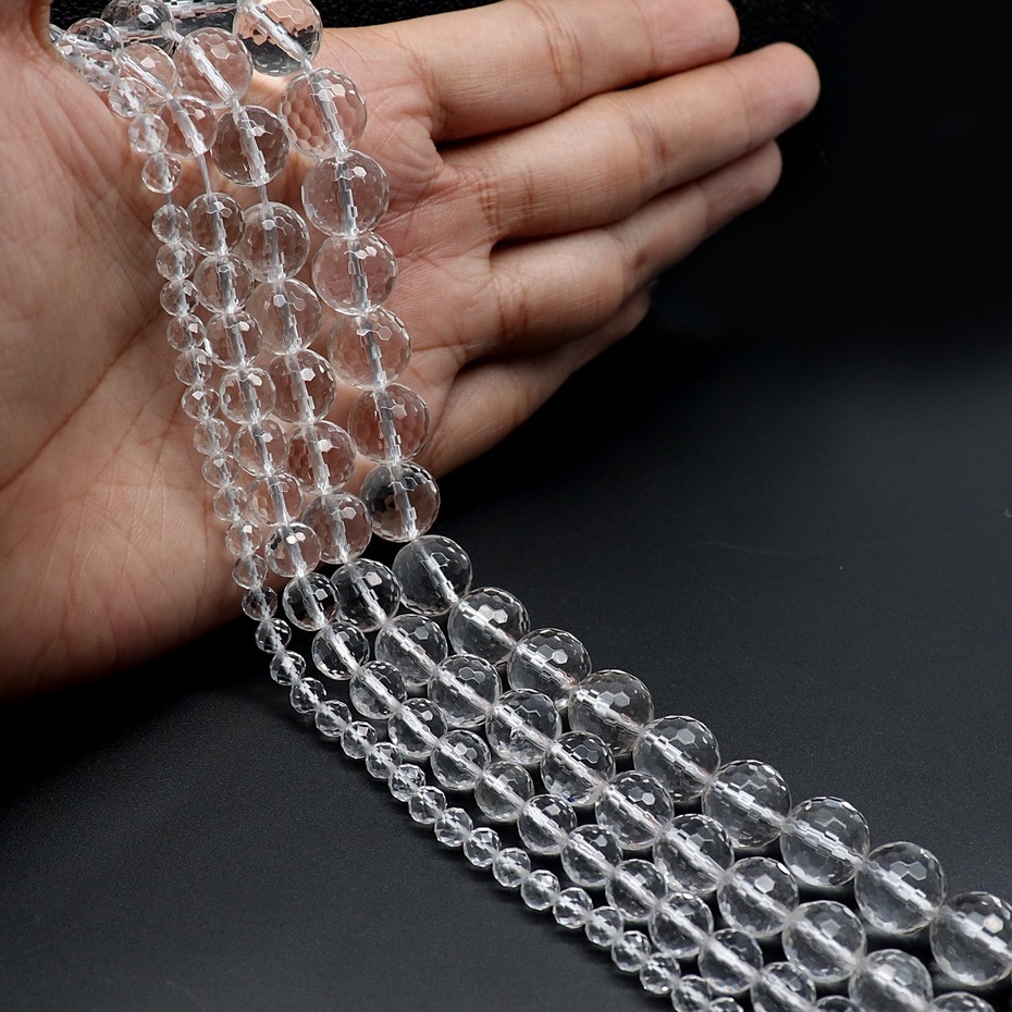 Manik-Manik Batu Natural White Crystal Size 5,8,10,12 mm Bentuk Bulat Cutting  | Manik Batu Asli Kri