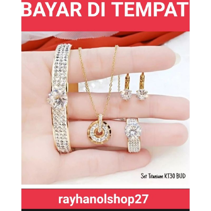 SET TITANIUM ASLI LENGKAP LAPIS EMAS 24 K FHASION WANITA