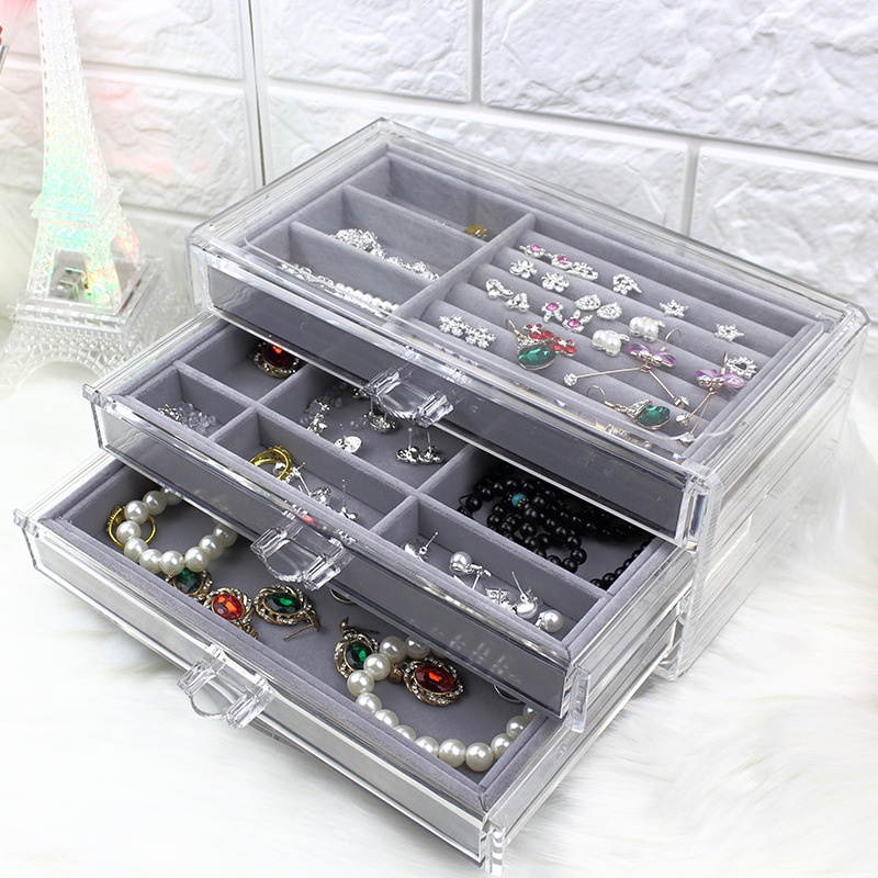 Rak Tempat Perhiasan Tingkat 3 Laci Jewelry Box Rak Akrilik Kalung / Cincin / Gelang / Anting Emas  F635