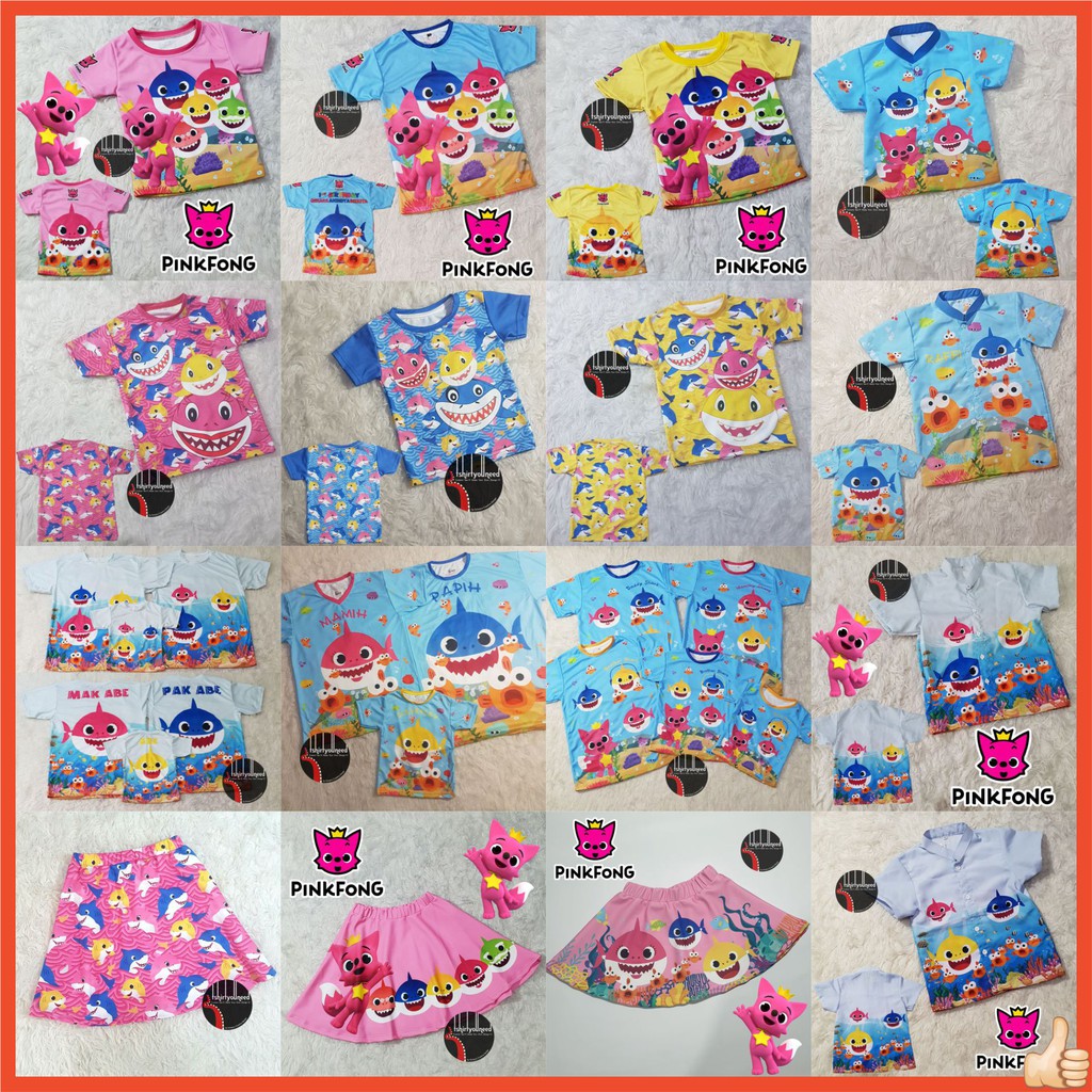 Baju Kaos Kemeja Rok Anak dan Dewasa Baby Shark Pink Fong Baju Kaos Kemeja Rok Anak dan Dewasa Baby Shark Pink Fong