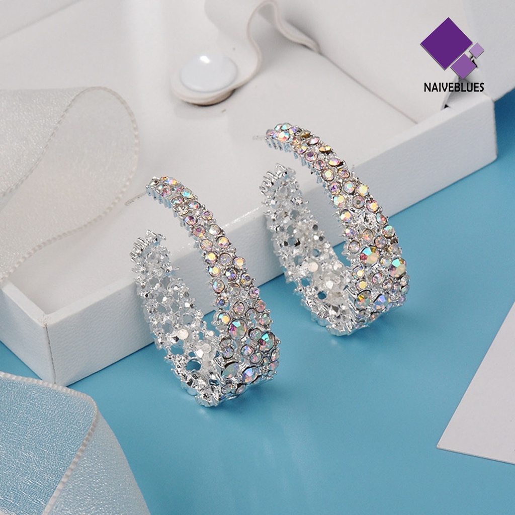 Anting Stud Bentuk U Shiny Multicolored Untuk Wanita