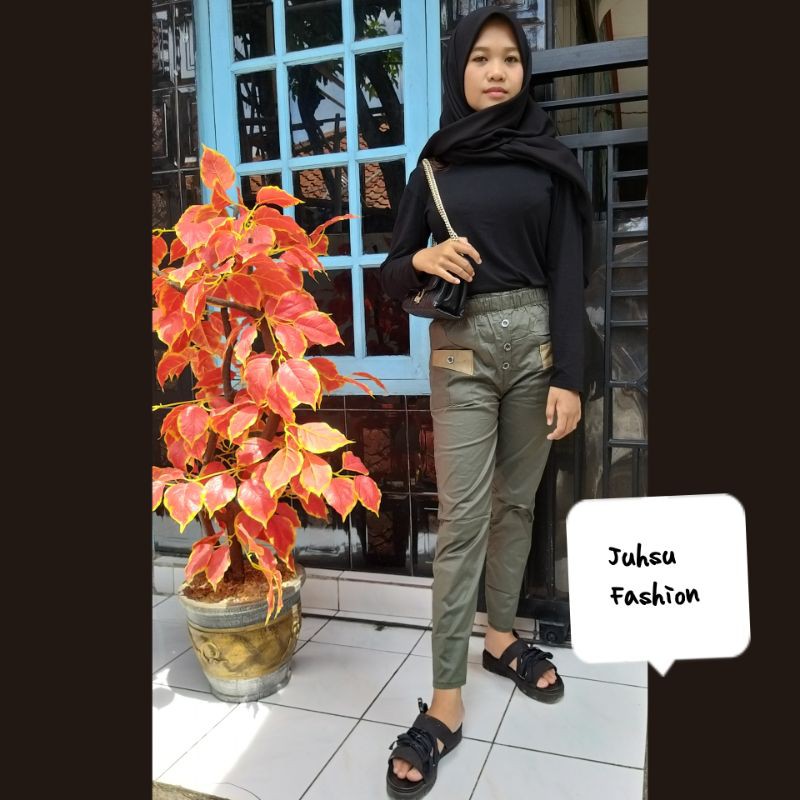 PANTS LIST KATUN STRECH//CELANA WANITA