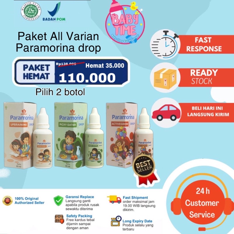 PAKET HEMAT 2 BOTOL (BANTU LANCAR BICARA, LANCAR JALAN DAN LAHAP MAKAN) usia 6 BULAN ke atas BEBAS PILIH VARIAN TULIS DI NOTE/CATATAN PARAMORINA DROP