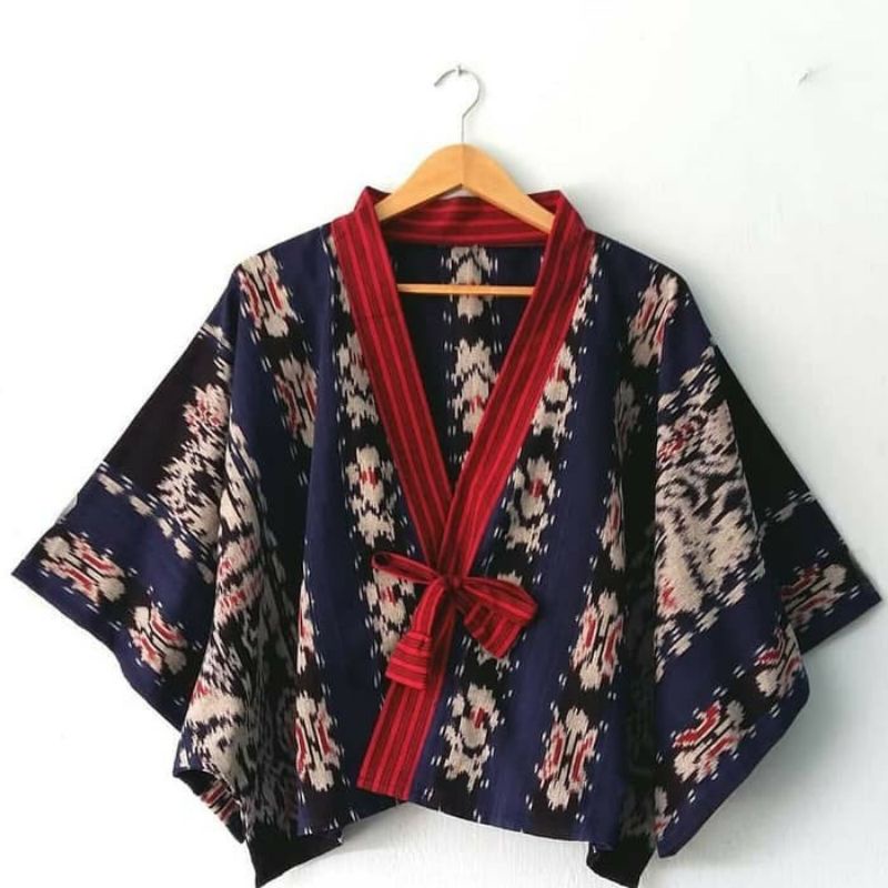 batwimg blazer outer atasan wanita batik tenun mix lurik ethnic navi