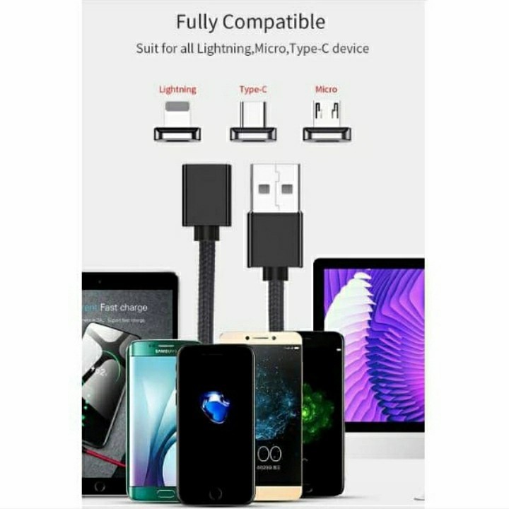 KABEL DATA USB MAGNET 3 IN 1 MICRO USB LIGHTNING IPHONE MAGNETIC TYPE C MAGNETIK