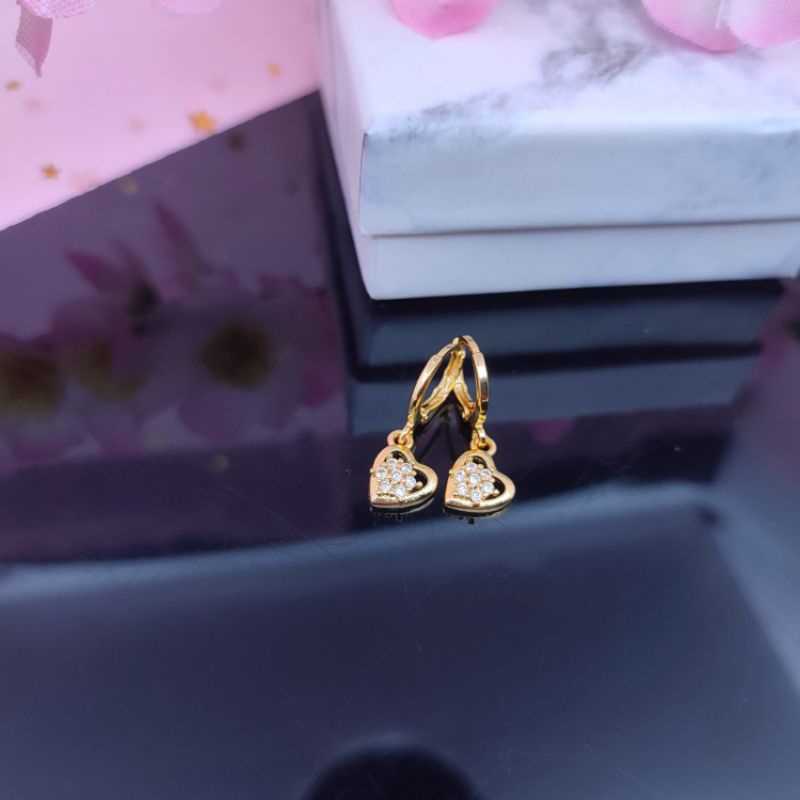 Anting bulat capit wanita xuping love lapis emas anti karat COD