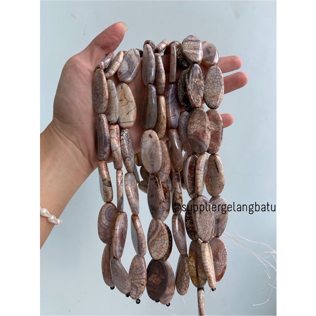 batu alam Penden simba oval jasper putih coklat 2 x 4 cm brown white