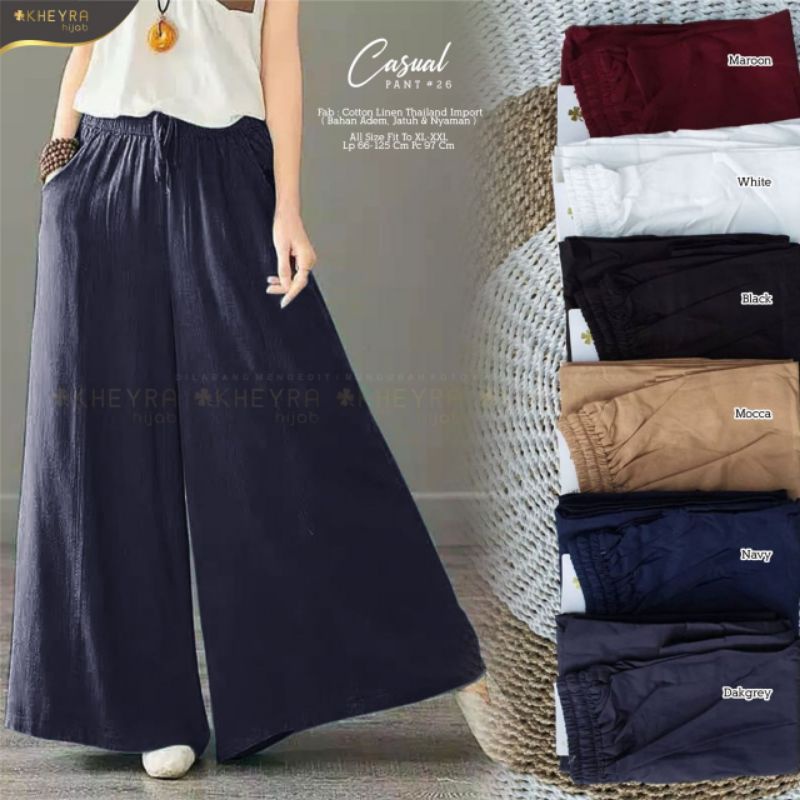 CASUAL PANTS #26 - CELANA KULOT JUMBO PANJANG WANITA BAWAH LEBAR BAHAN LINEN THAILAND PREMIUM BY KHE