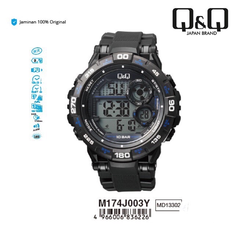 Q&amp;Q Jam Tangan Pria Fashion Digital - M174 M174J Water Resist