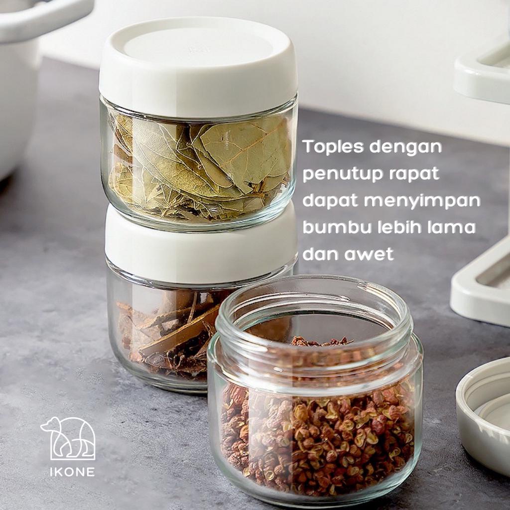 【IKONE】NITO Rak Bumbu Set Dapur Tempat Penyimpanan Bumbu Paket Komplit Wadah Bumbu Toples Kaca Seasoning Box Kotak Jar Bumbu