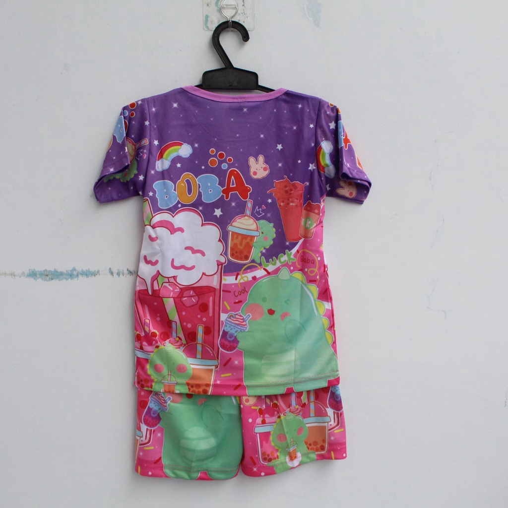 cod setelan baju anak boba full printing/kaos boba bisa sablon nama umur 2-12thn