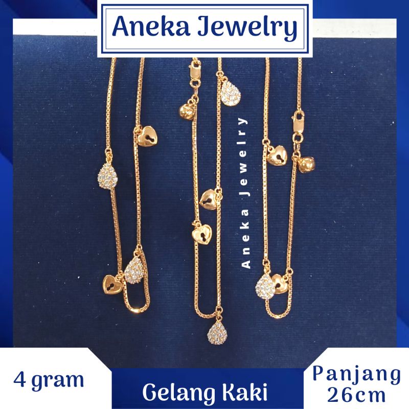 Gelang Kaki Italy Gantung Oval Mata2, Perak 925, Lapis Emas Rosegold