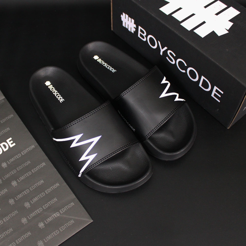 Sendal Selop Pria Wanita Distro Boyscode Ryzenic 3 Black / Sendal Slip On Pria / Sendal Slide Pria