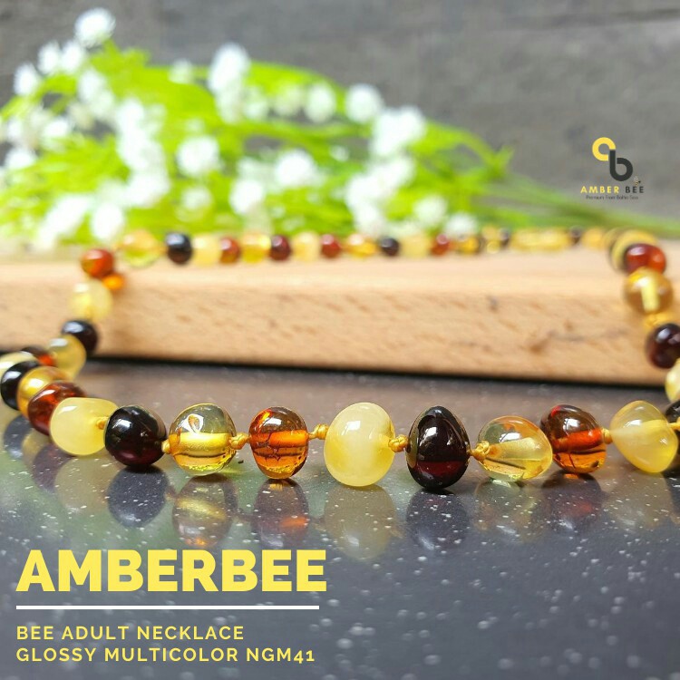 Kalung Amber Cantik Kesehatan (100% Premium Glossy Multicolor 46cm NGM41 By Amber Bee)