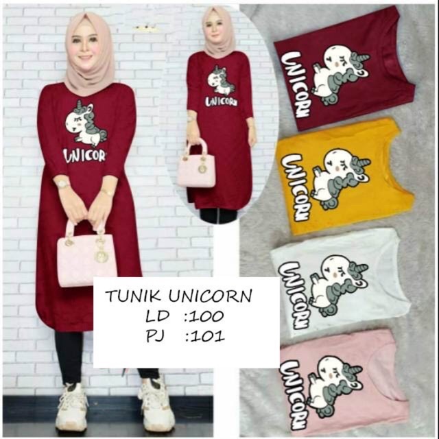 TUNIK MUSLIM TUNIK UNICORN TUNIC RAINBO WANITA MUSLIM ATASAN HIJAB UNIKORN KUDA PONY TEBAL BABYTERRY