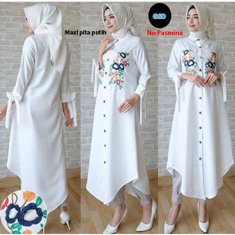 Maxi Pita Putih/Terusan Maxi Dress Hijab/Terusan Dress Gamis Hijab