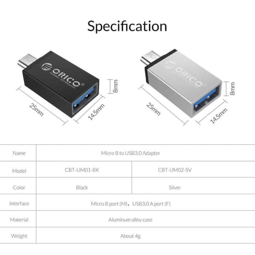 ORICO OTG USB 3.0 - MICRO on the go usb - micro CBT-UM01-BK