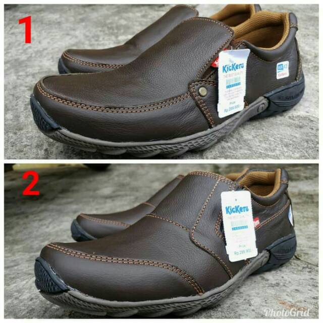 Sepatu pria kickers kulit asli slip on