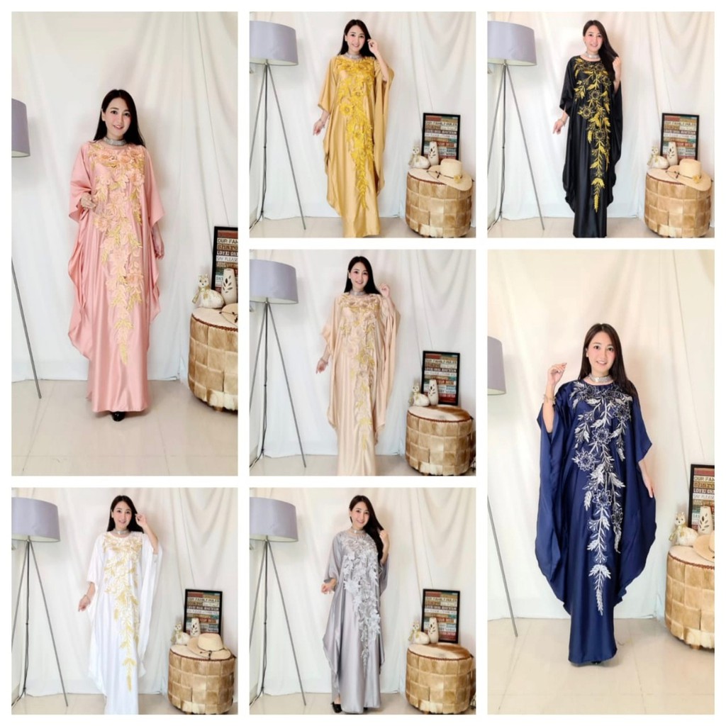 Kaftan gamis satin bordir timbul