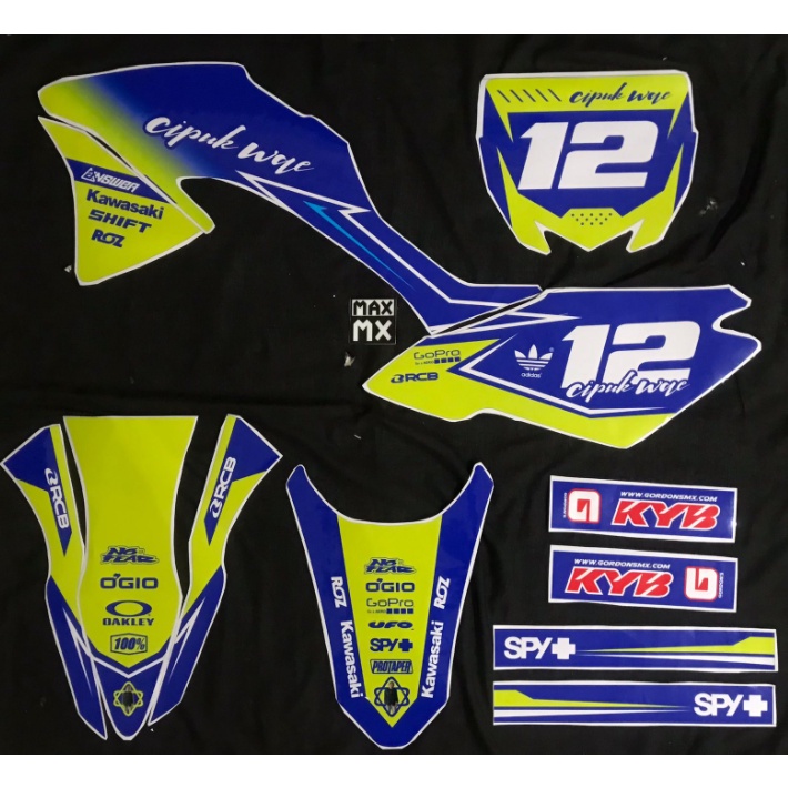 DECAL STIKER KLX 150 BF DEKAL VARIASI STIKER STRIPING CUSTOM FULLBODY BIRU HIJAU STABILO