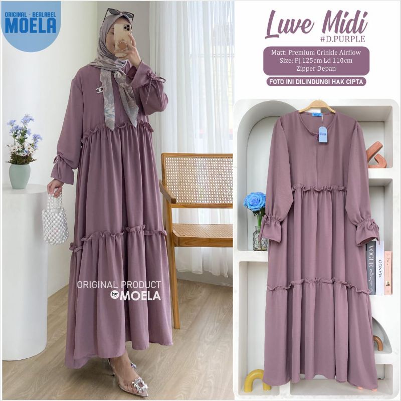 LUVE MIDI MIDI DRESS BY MOELA PREMIUM CRINKLE AIRFLOW ORIGINAL MOELA