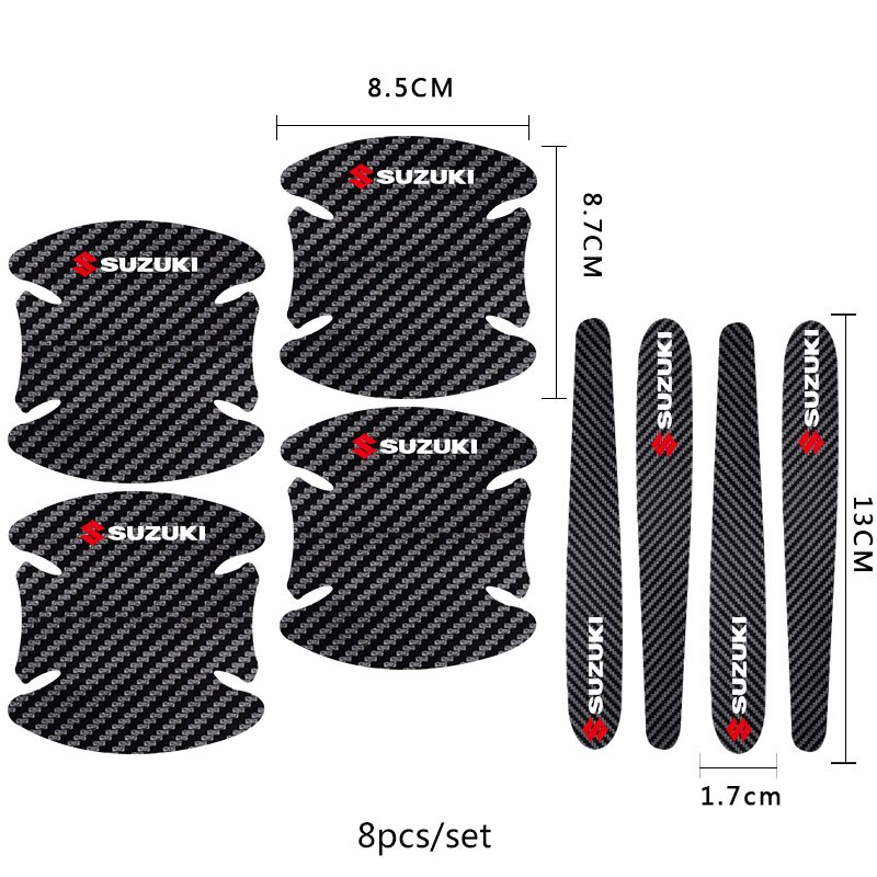 8Pcs stiker Mobil Serat Karbon Stiker Pegangan Perlindungan Film untuk Suzuki Ertiga Swift XL7 SX4 J