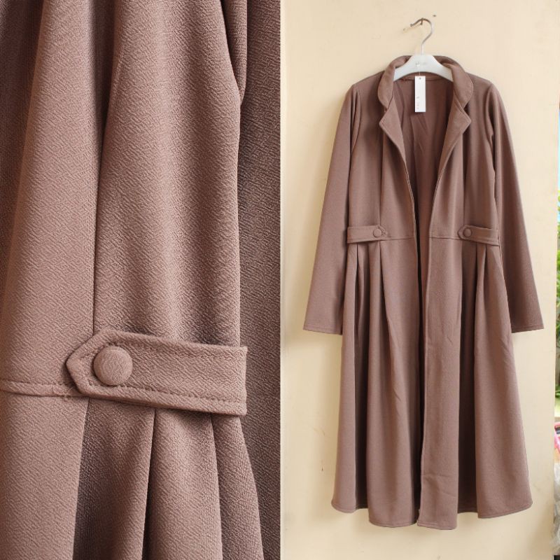 Long Outer Cardigan Fashion Muslim Kekinian Korean Style Selebgram Terbaru Lemon Skin Premium-Brown