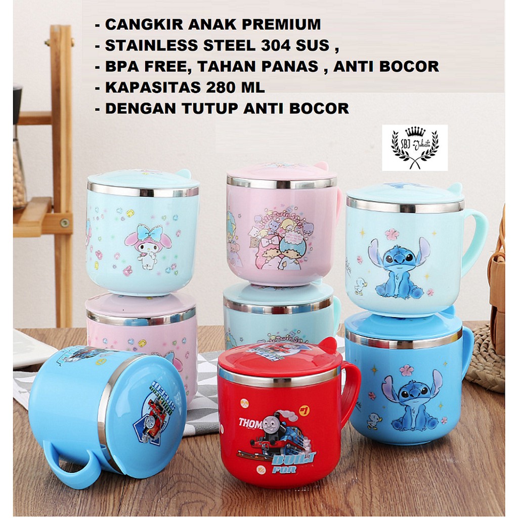 Cangkir Anak Gelas Mug 304 SUS Premium Stainless 304 Anti Bocor 280ml