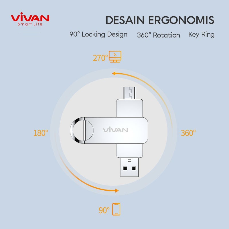 VIVAN VOM132 Flashdisk OTG 32GB Dual Interface Micro &amp; USB-A - Garansi Resmi 1 Tahun