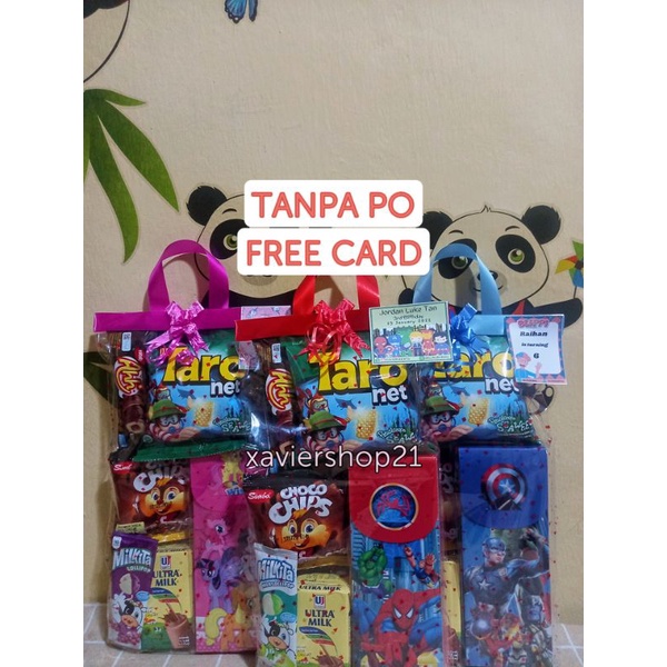 

Paket snack ulang tahun anak + tempat pensil karakter + FREE CARD/GOODIE BAG ULANG TAHUN