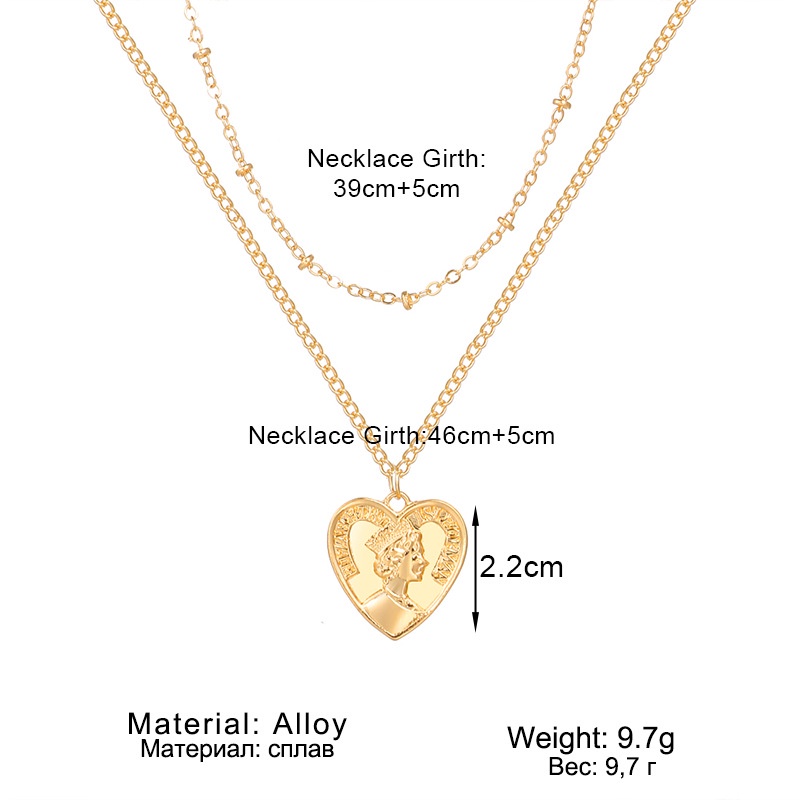 Fashion peach heart king pendant necklace love double clavicle chain choker necklace for women