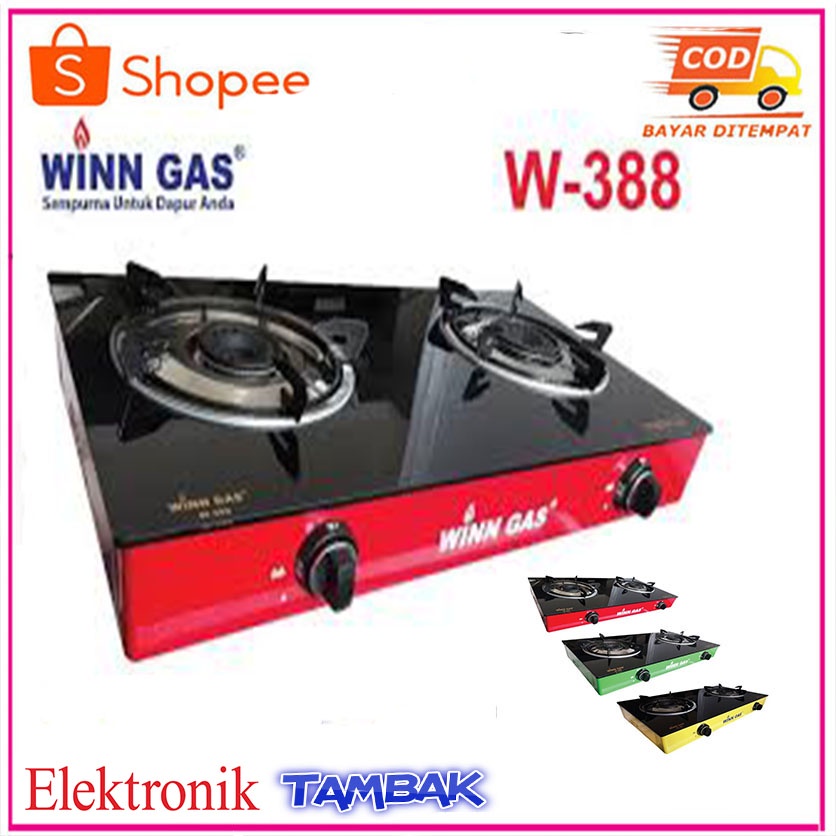 Kompor Gas warna Kaca 2 Tungku Winn Gas W-388 / Win Gas W388