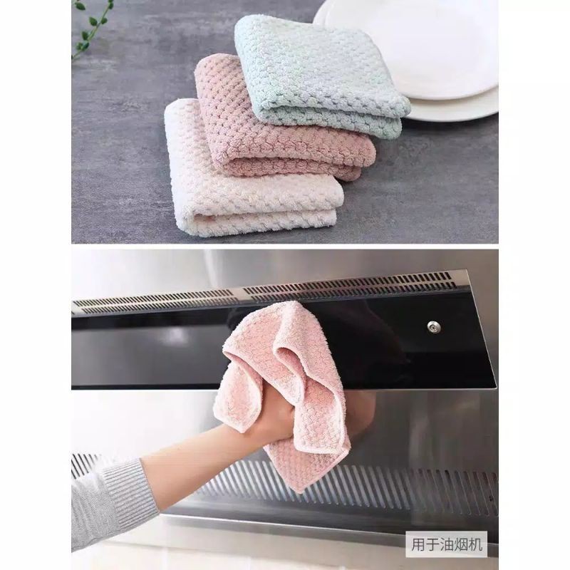 Kain Lap Piring Bahan Microfiber Bahan 100% Berkualitas BAGUS Kain Lap Meja Anti Minyak 30x30cm