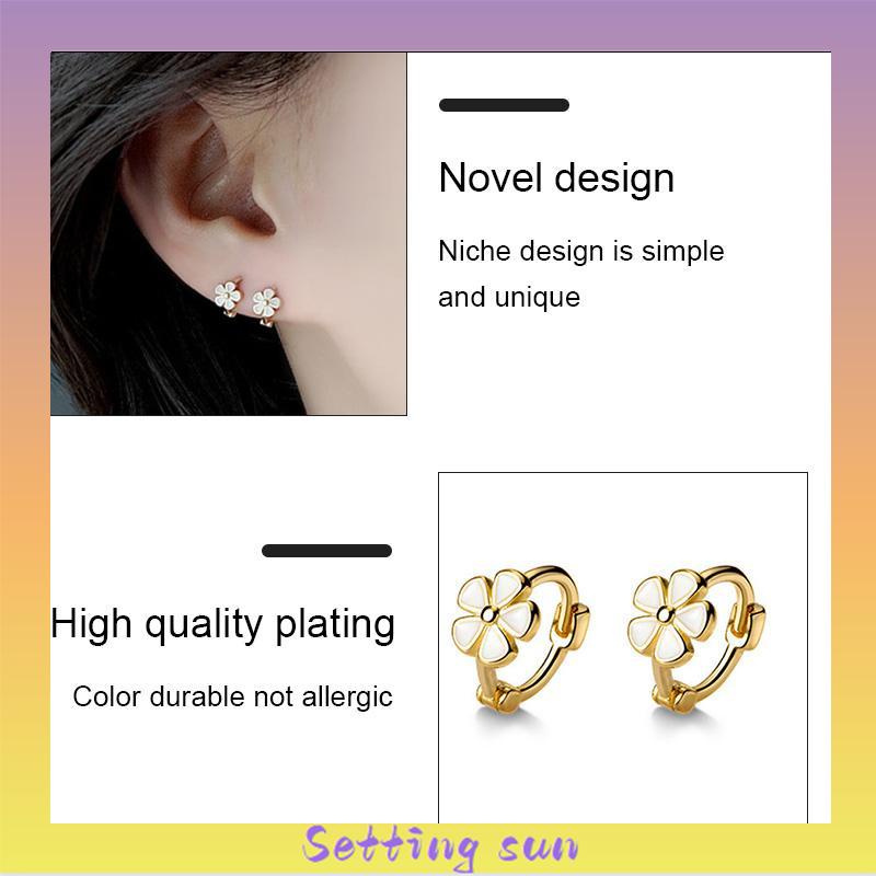 S925 Silver Retro Daisy Earrings Anting Hoop Sederhana Desain Niche Gesper Telinga TN