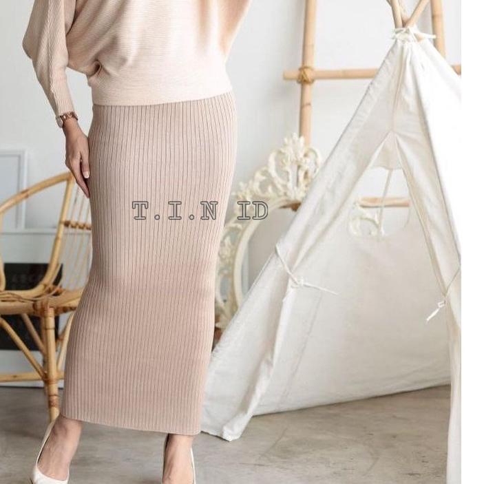 ◘ Rok rajut span premium Import Long pensil rib knit skirt ♬