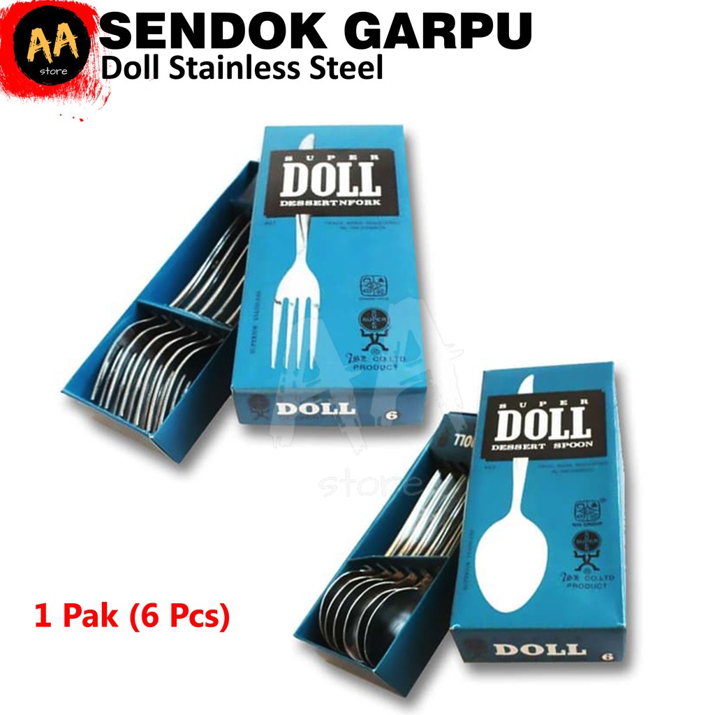 1 Set Sendok Garpu Alat Makan Super Doll Stainless Steel