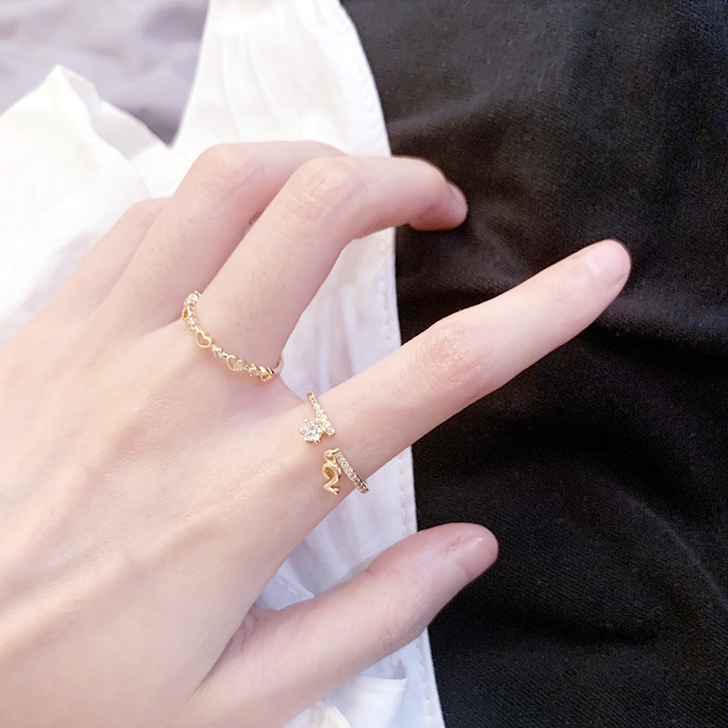 Pacar gaya Jepang ringan cincin mewah tipis dan berkilauan in niche desain cincin siswa perempuan se