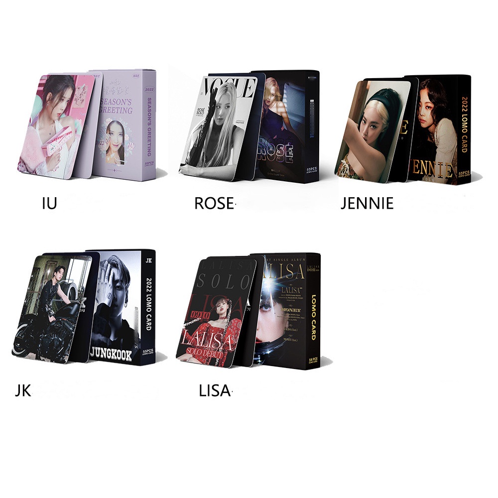 55pcs / set Kartu Foto Lomo Kpop BTS JK IU BLACKPINK Lisa Jennie Rose