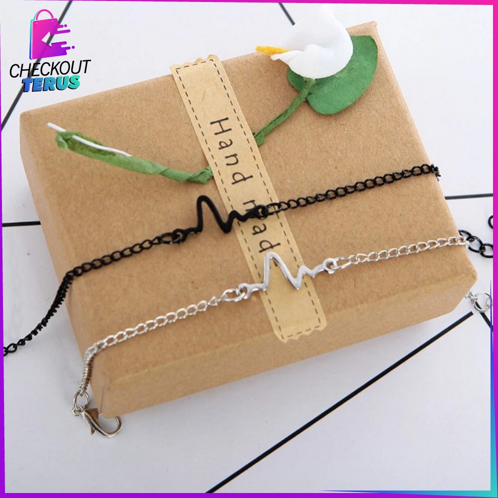 CT K82 Gelang Rantai Bentuk Denyut Jantung Korean Style Pria Wanita Gelang Zigzag Nadi Aksesoris Adjustable Simple