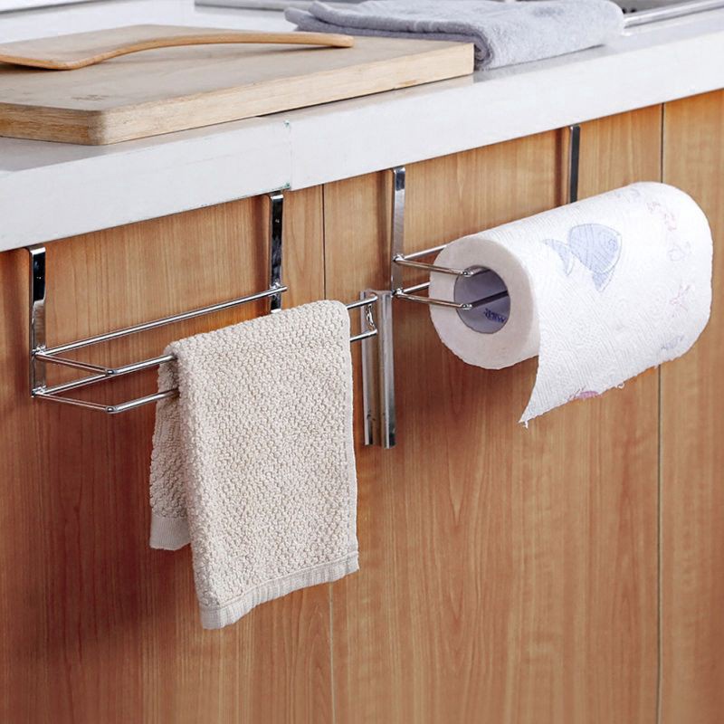 Kitchen Bathroom Cabinet Door Hanging Rack Paper Towel Holder Multi-function Metal Storage Rack