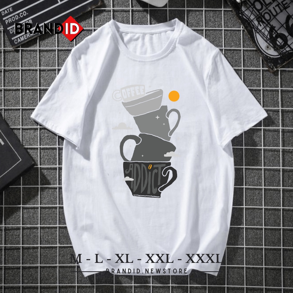 DTF017 Baju Kaos Pria Dewasa Motif Coffee Addict T-Shirt Distro Cowok Pecinta Kopi Branded Original 