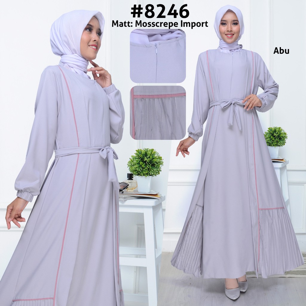 Gamis Zipper Polos Kombinasi GB-8246 Moscrepe