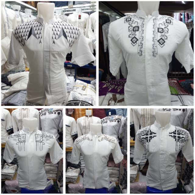 BAJU KOKO PUTIH BORDIR TANGAN PENDEK | Shopee Indonesia