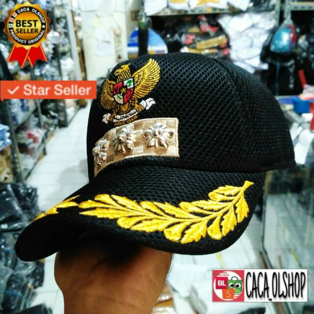 Topi Camat Hitam Khaki Jaring Dobel Mess