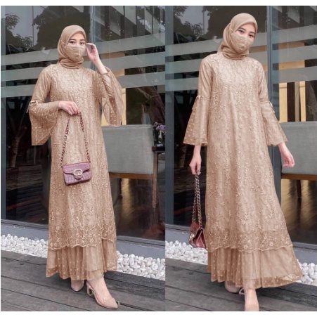 Gamis Kondangn Terbaru Wanita Sage Green Hijau Sage Dres Kondagan Luna Saten Dresskondangan Kombi Ti