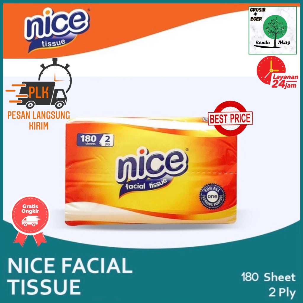 Tisu Wajah 180 NICE Facial Tissue 180 Sheets 2 Ply Tisu Travel Refill - Tissue Wajah Grosir